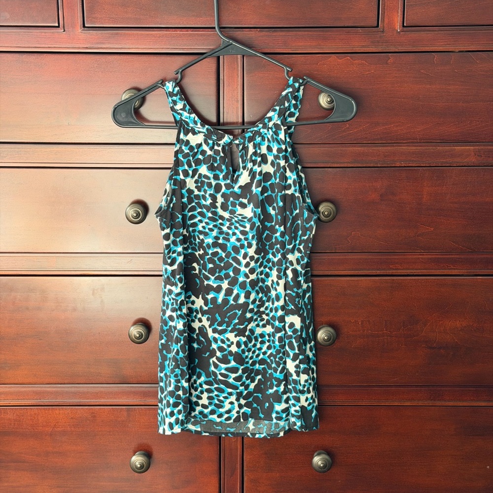 Banana Republic Factory Blue and Black Leopard Print Blouse